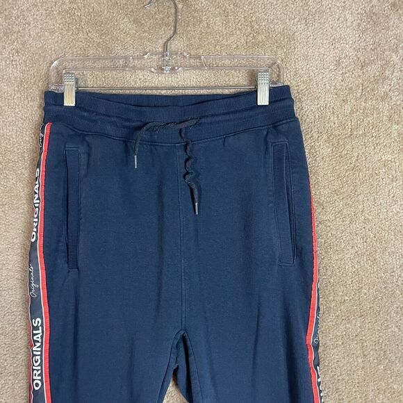 Jack & Jones Joggers Mens Small Navy Blue Skinny Fit Slogan Leg Tape Sweatpants - Picture 2 of 10